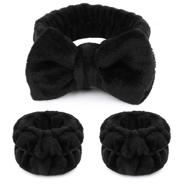 Makeup Headbands, 1pcs Black Spa Headband Fluffy Bow Tie Headband